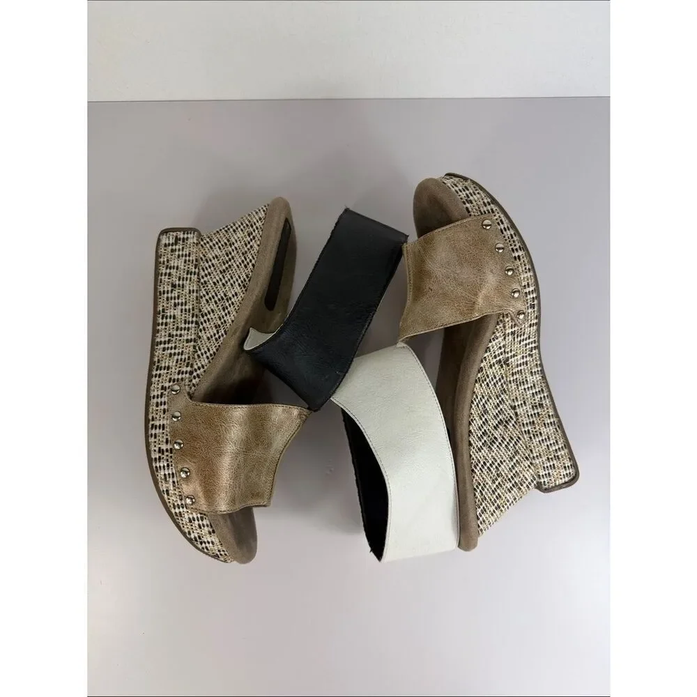 Modzori Virginia 2 Reversible Wedge Sandals Gold Black White Size 6